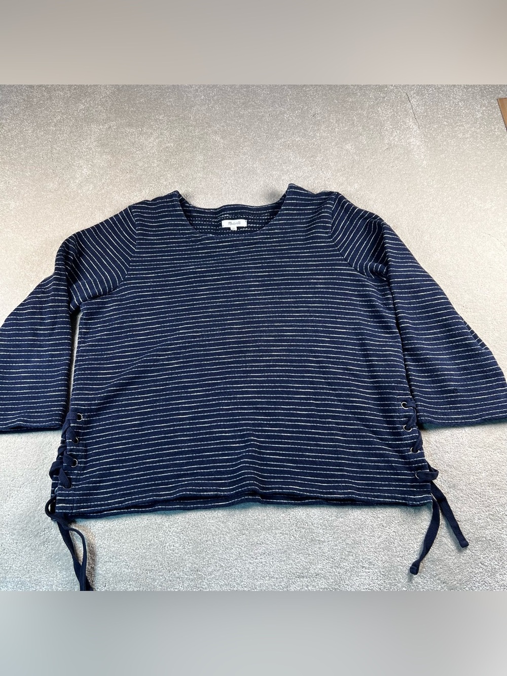 Madewell Sweater Blue Striped Tie Sides Crew 100% Cotton Women's XL